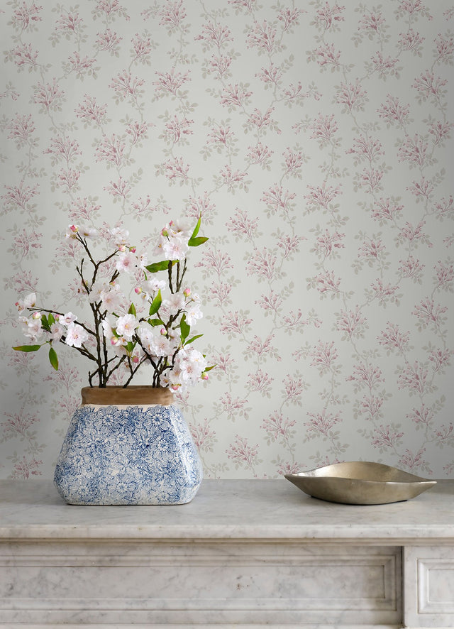 Sofiane Pink Botanical Trail Wallpaper with Country Botanical Vine Motif - Brewster 4072-70038