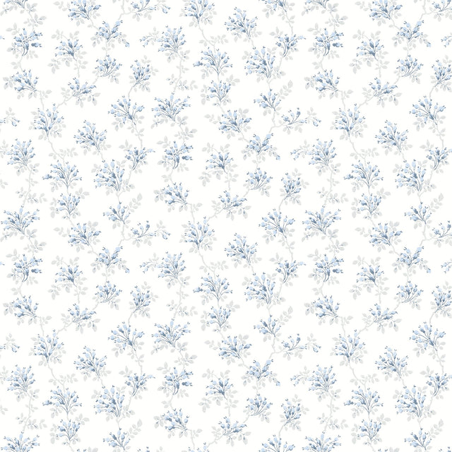 Sofiane Blue Botanical Trail Prepasted Sure Strip Wallpaper - Chesapeake 4072-70039