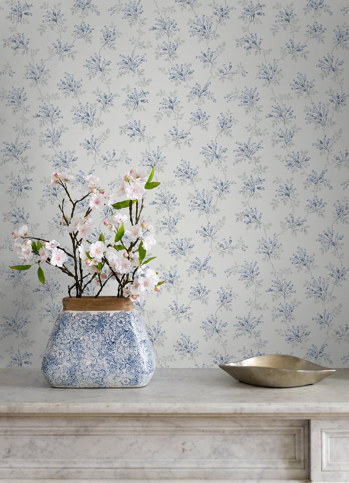 Sofiane Blue Botanical Trail Prepasted Sure Strip Wallpaper - Chesapeake 4072-70039