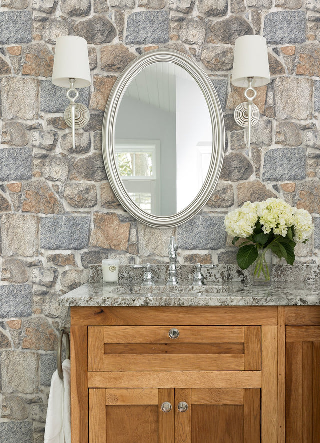 Axelle Rust Stone Wallpaper with Country Graphics Faux Stone Motif - Chesapeake 4072-70041