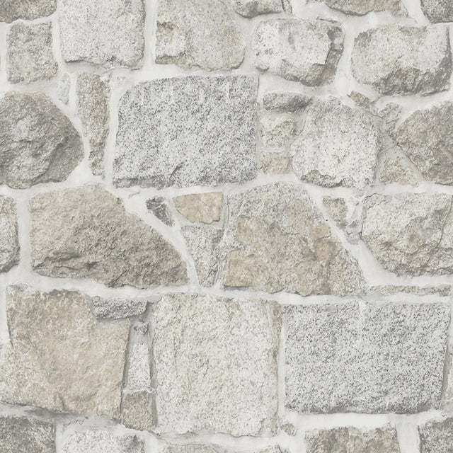 Axelle Light Grey Stone Wallpaper with Country Stone Graphic Motif - Chesapeake 4072-70042