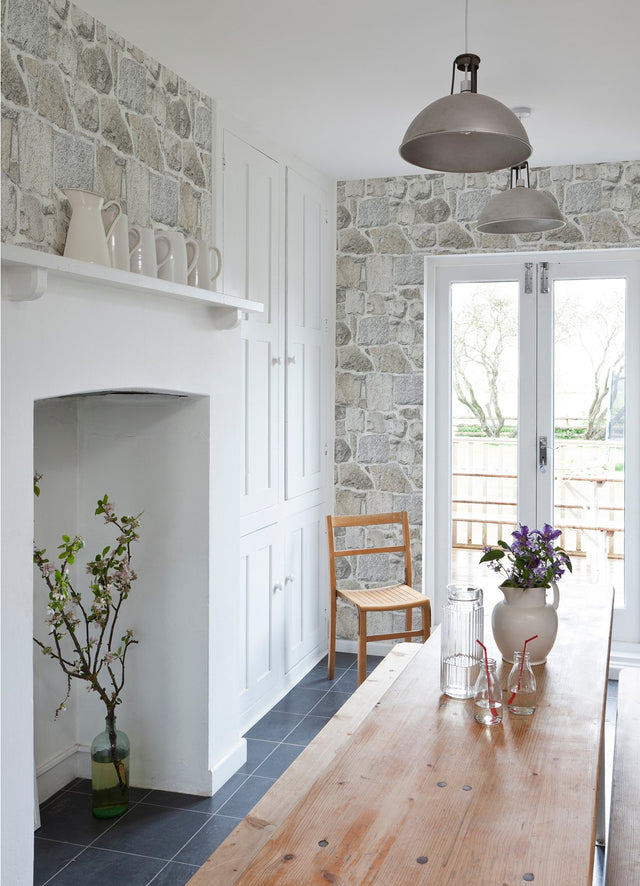 Axelle Light Grey Stone Wallpaper with Country Stone Graphic Motif - Chesapeake 4072-70042