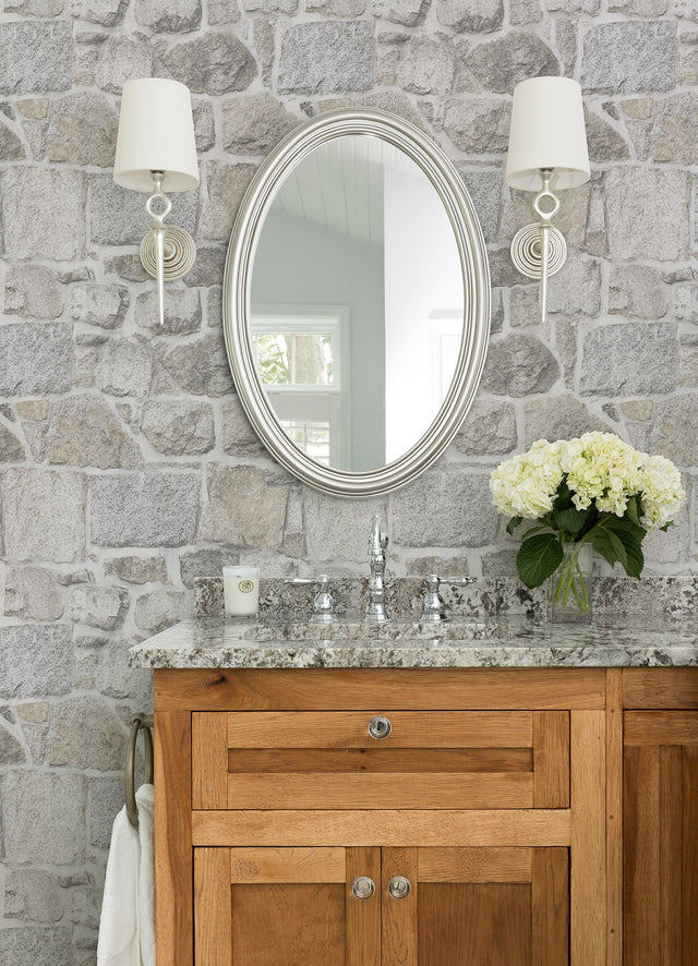 Axelle Light Grey Stone Wallpaper with Country Stone Graphic Motif - Chesapeake 4072-70042