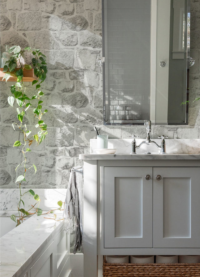 Axelle White Stone Wallpaper with Sure Strip Prepasted Country Style - Chesapeake 4072-70043