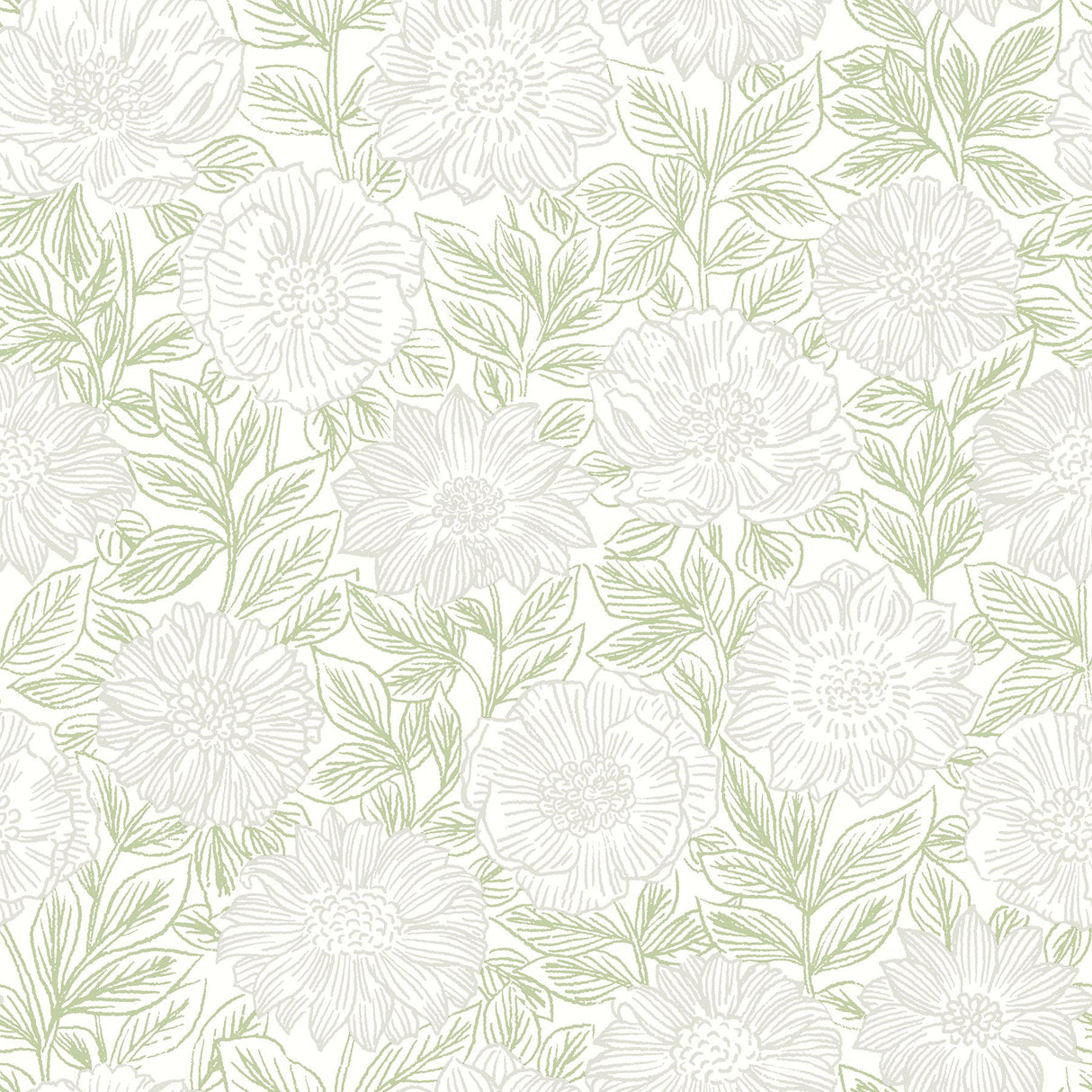Faustin Green Floral Wallpaper with Botanical Country Style - Chesapeake 4072-70044