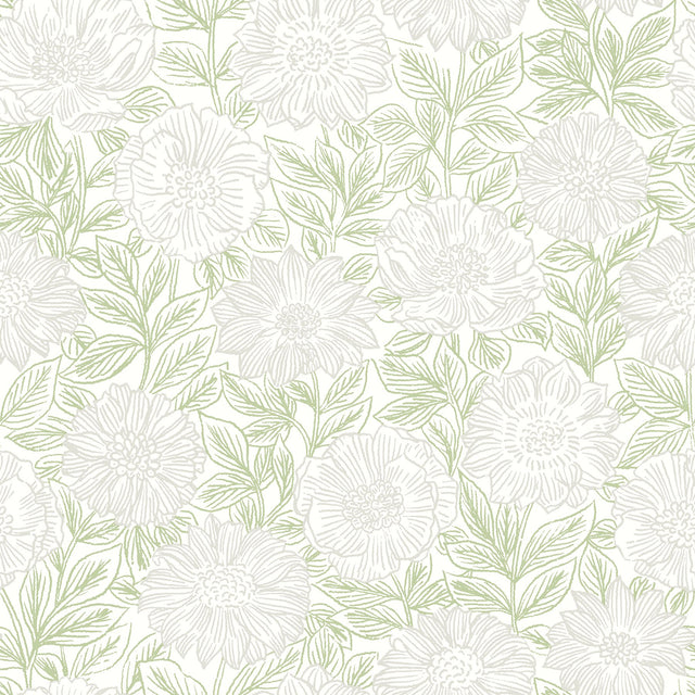 Faustin Green Floral Wallpaper with Botanical Country Style - Chesapeake 4072-70044