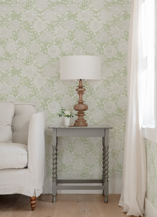 Faustin Green Floral Wallpaper with Botanical Country Style - Chesapeake 4072-70044