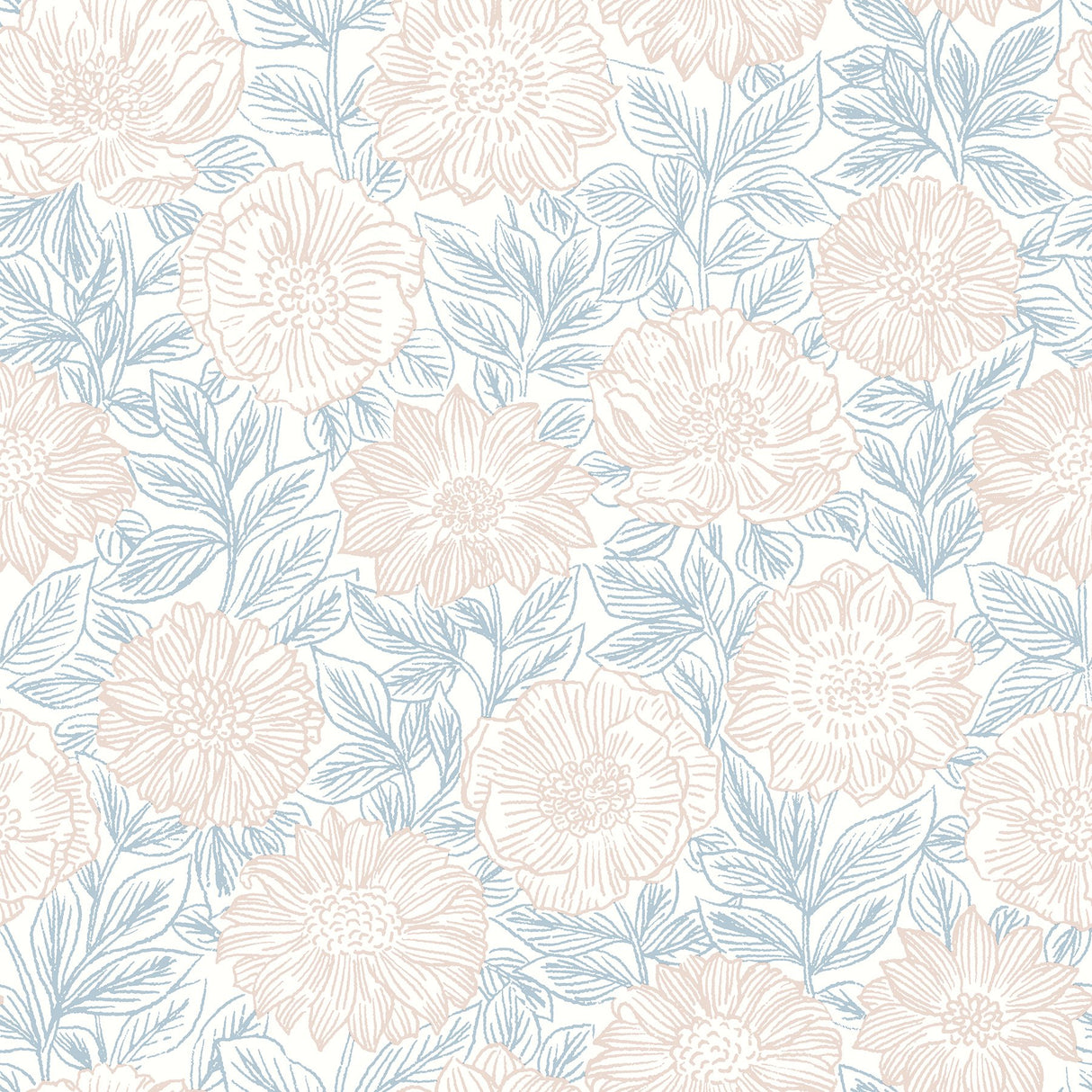 Faustin Blush Floral Wallpaper with Country Botanical Pattern, Prepasted Sure Strip - Chesapeake 4072-70046