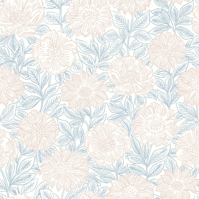 Faustin Blush Floral Wallpaper with Country Botanical Pattern, Prepasted Sure Strip - Chesapeake 4072-70046