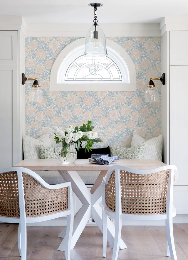 Faustin Blush Floral Wallpaper with Country Botanical Pattern, Prepasted Sure Strip - Chesapeake 4072-70046