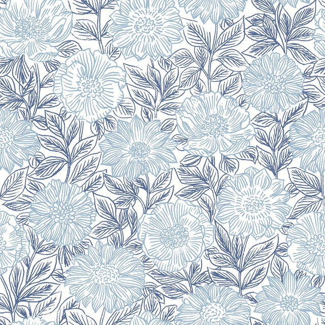 Faustin Navy Floral Wallpaper with Botanical Country Motif - Chesapeake 4072-70047