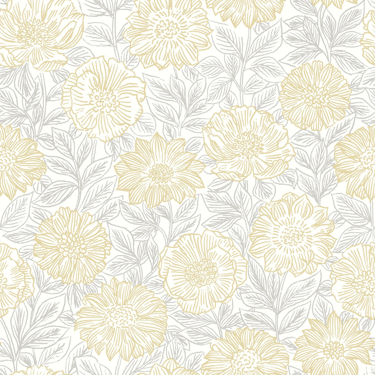 Faustin Yellow Floral Wallpaper with Botanical Country Motif - Brewster 4072-70048