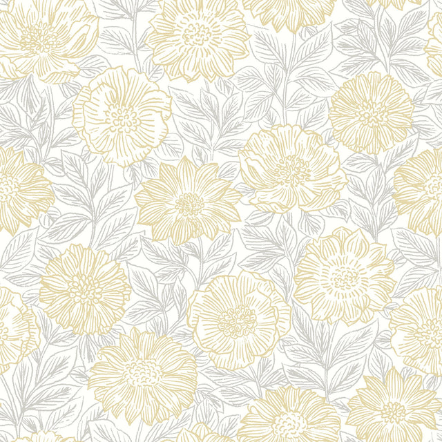 Faustin Yellow Floral Wallpaper with Botanical Country Motif - Brewster 4072-70048