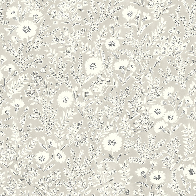 Agathon Taupe Floral Wallpaper with Country Botanical Flowers Pattern - Chesapeake 4072-70049