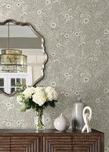 Agathon Taupe Floral Wallpaper with Country Botanical Flowers Pattern - Chesapeake 4072-70049