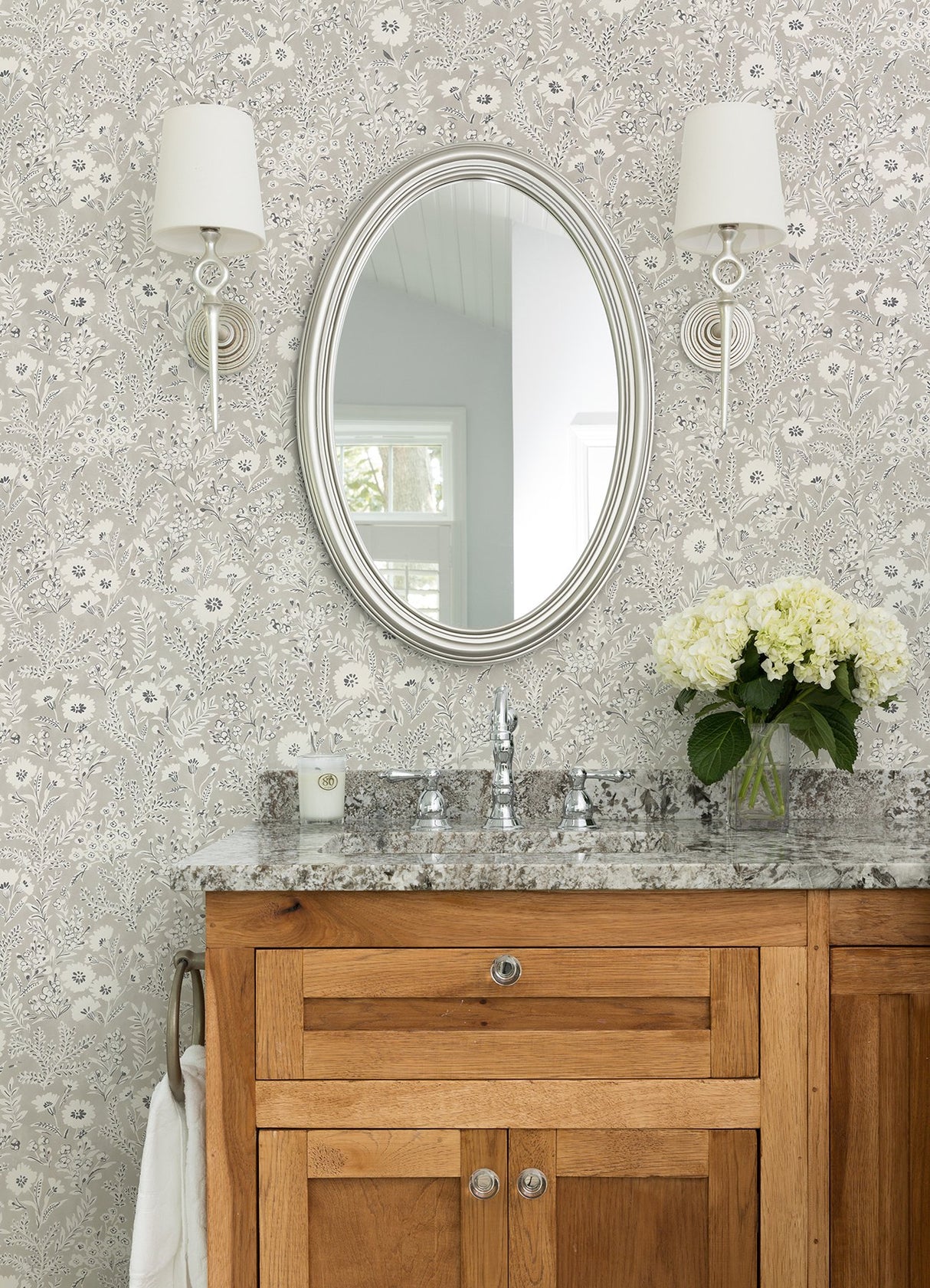 Agathon Taupe Floral Wallpaper with Country Botanical Flowers Pattern - Chesapeake 4072-70049