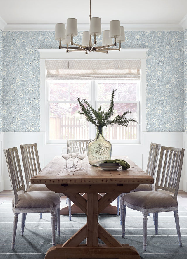 Agathon Light Blue Floral Wallpaper with Country Botanical Flowers Motif - Chesapeake 4072-70050