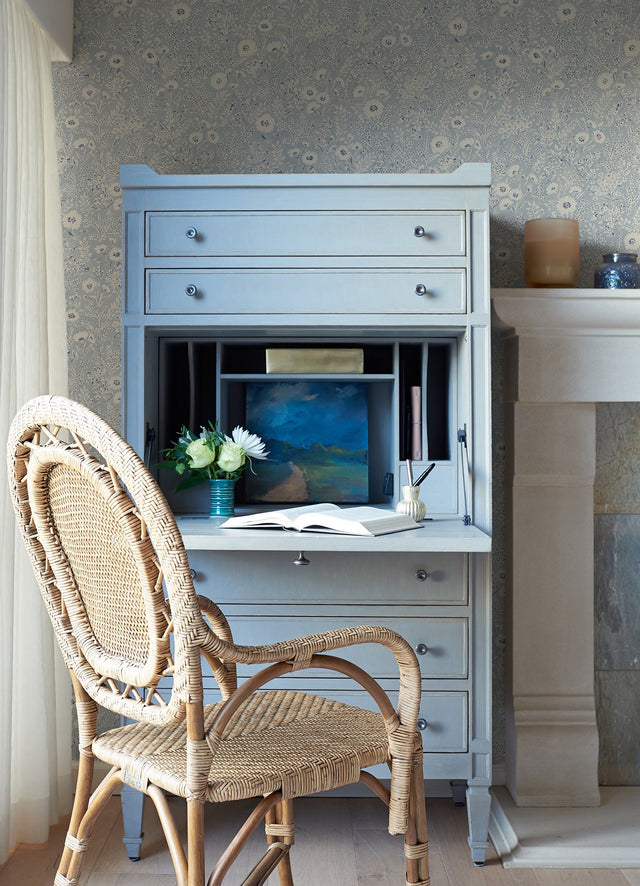 Agathon Light Blue Floral Wallpaper with Country Botanical Flowers Motif - Chesapeake 4072-70050