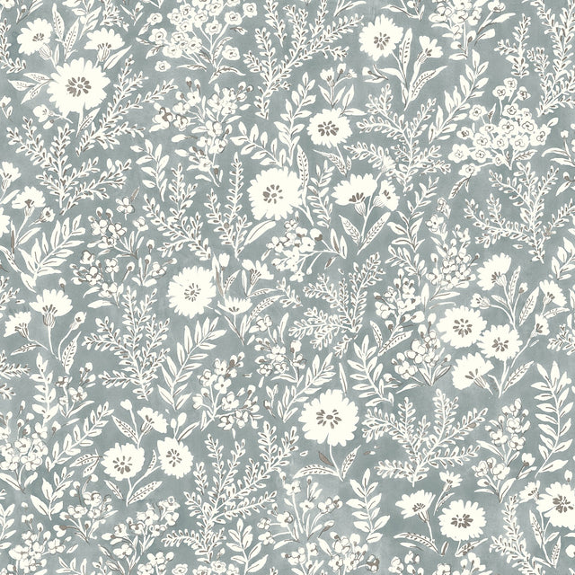 Agathon Blue Floral Wallpaper with Country Botanical Flower Pattern - Chesapeake 4072-70051