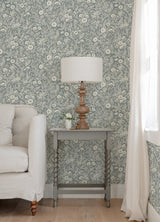 Agathon Blue Floral Wallpaper with Country Botanical Flower Pattern - Chesapeake 4072-70051