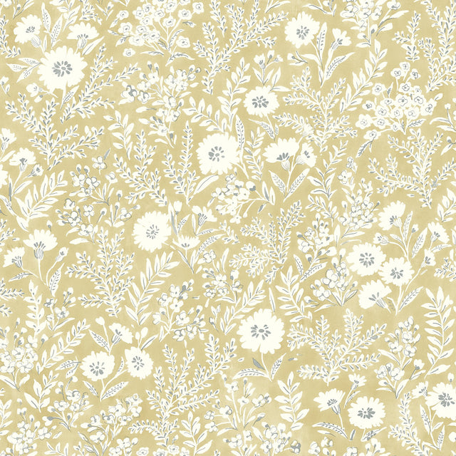 Agathon Wheat Floral Wallpaper with Botanical Flowers Pattern, Country Style - Chesapeake 4072-70052