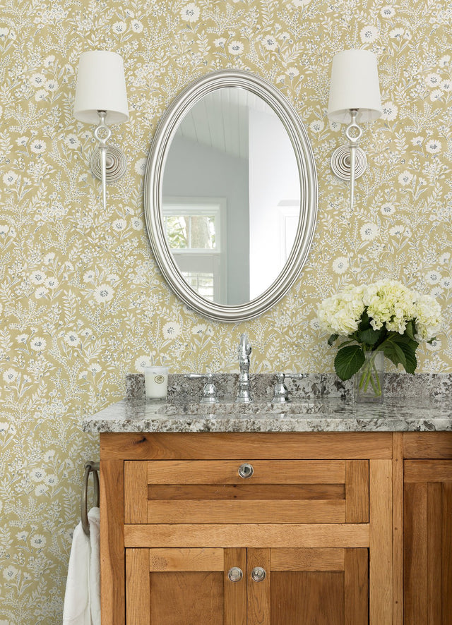 Agathon Wheat Floral Wallpaper with Botanical Flowers Pattern, Country Style - Chesapeake 4072-70052