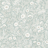 Agathon Seafoam Floral Wallpaper with Botanical Watercolor Flowers - Chesapeake 4072-70053