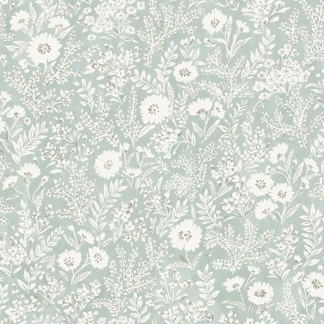 Agathon Seafoam Floral Wallpaper with Botanical Watercolor Flowers - Chesapeake 4072-70053