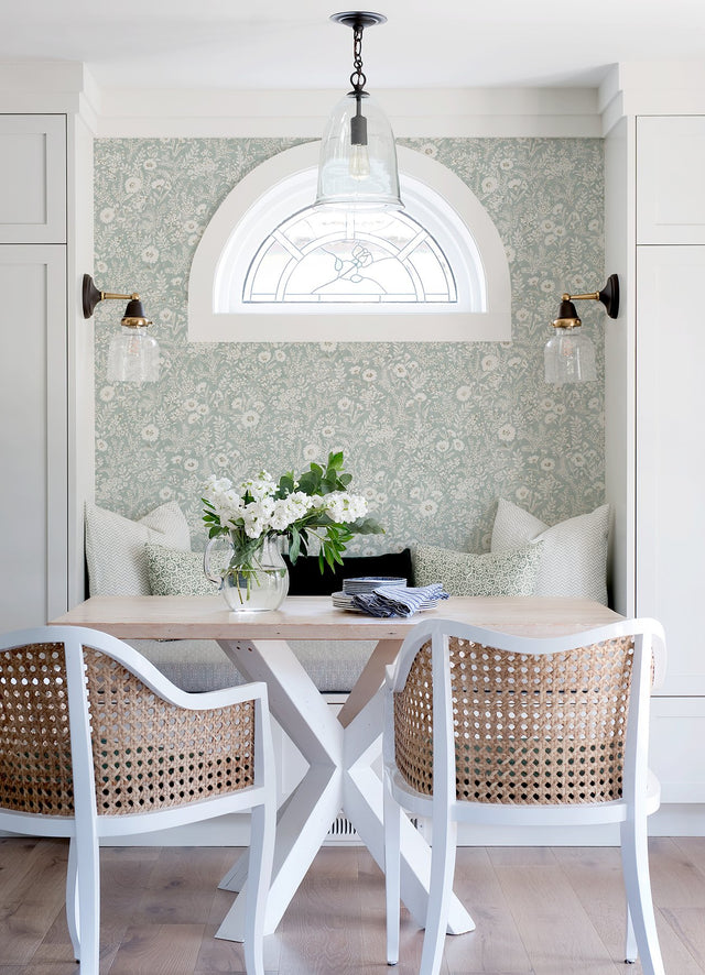 Agathon Seafoam Floral Wallpaper with Botanical Watercolor Flowers - Chesapeake 4072-70053