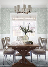 Agathon Seafoam Floral Wallpaper with Botanical Watercolor Flowers - Chesapeake 4072-70053