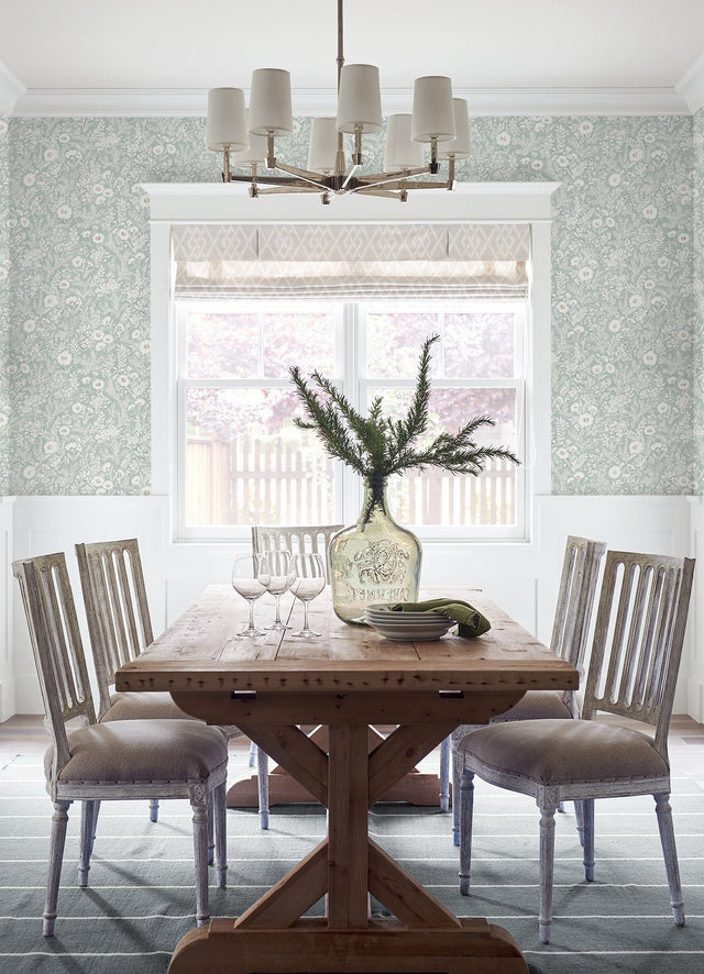 Agathon Seafoam Floral Wallpaper with Botanical Watercolor Flowers - Chesapeake 4072-70053