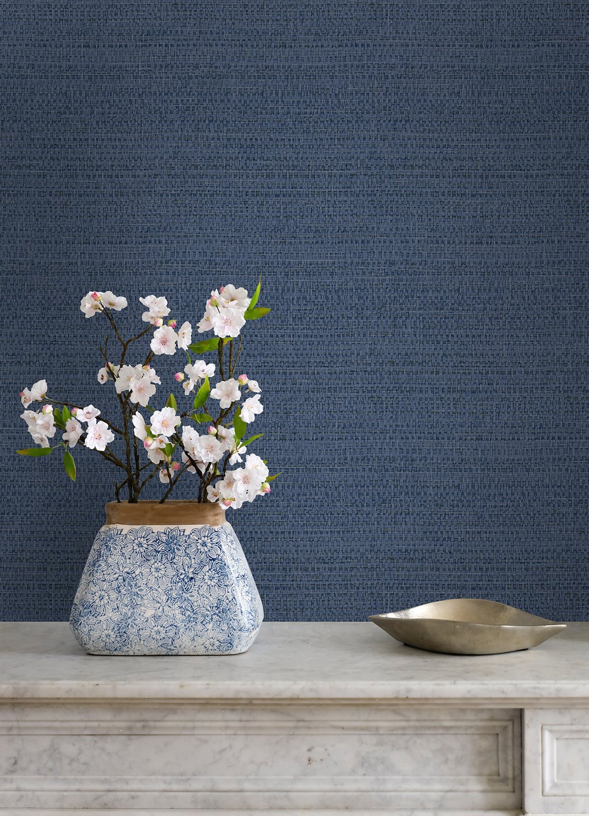 Balantine Navy Weave Wallpaper with Faux Fabric Texture - Chesapeake 4072-70055