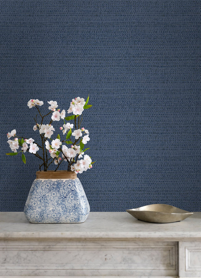Balantine Navy Weave Wallpaper with Faux Fabric Texture - Chesapeake 4072-70055