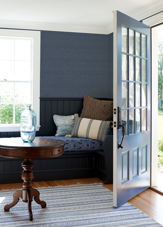 Balantine Navy Weave Wallpaper with Faux Fabric Texture - Chesapeake 4072-70055