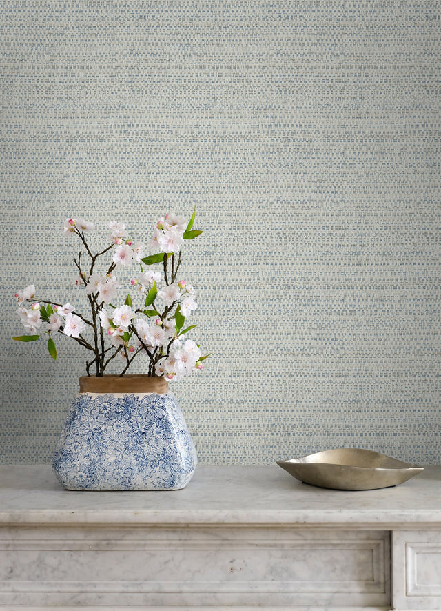 Balantine Light Blue Weave Wallpaper with Faux Fabric Texture - Chesapeake 4072-70056