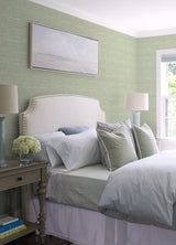 Balantine Teal Weave Wallpaper with Fabric & Woven Textures Pattern, Transitional Sure Strip - Chesapeake 4072-70059