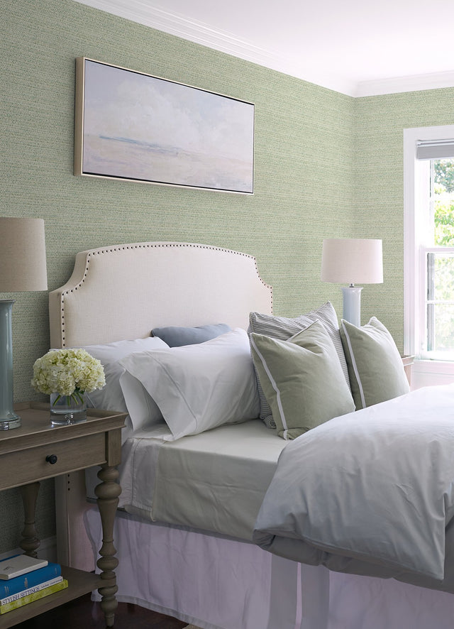 Balantine Teal Weave Wallpaper with Fabric & Woven Textures Pattern, Transitional Sure Strip - Chesapeake 4072-70059