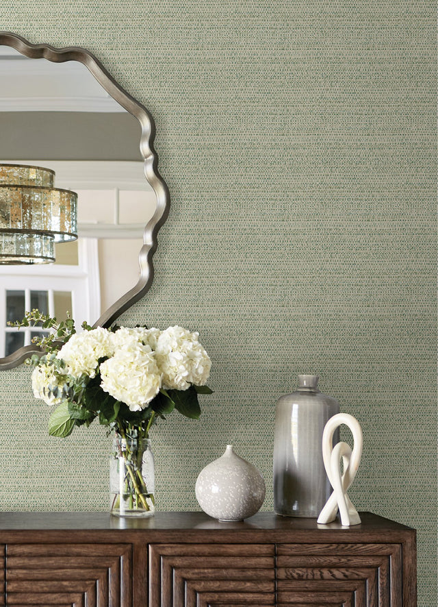 Balantine Teal Weave Wallpaper with Fabric & Woven Textures Pattern, Transitional Sure Strip - Chesapeake 4072-70059