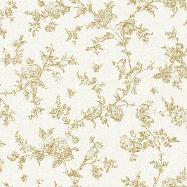 Nightingale Wheat Floral Trail Wallpaper with Country Botanical Flowers & Birds - Chesapeake 4072-70061
