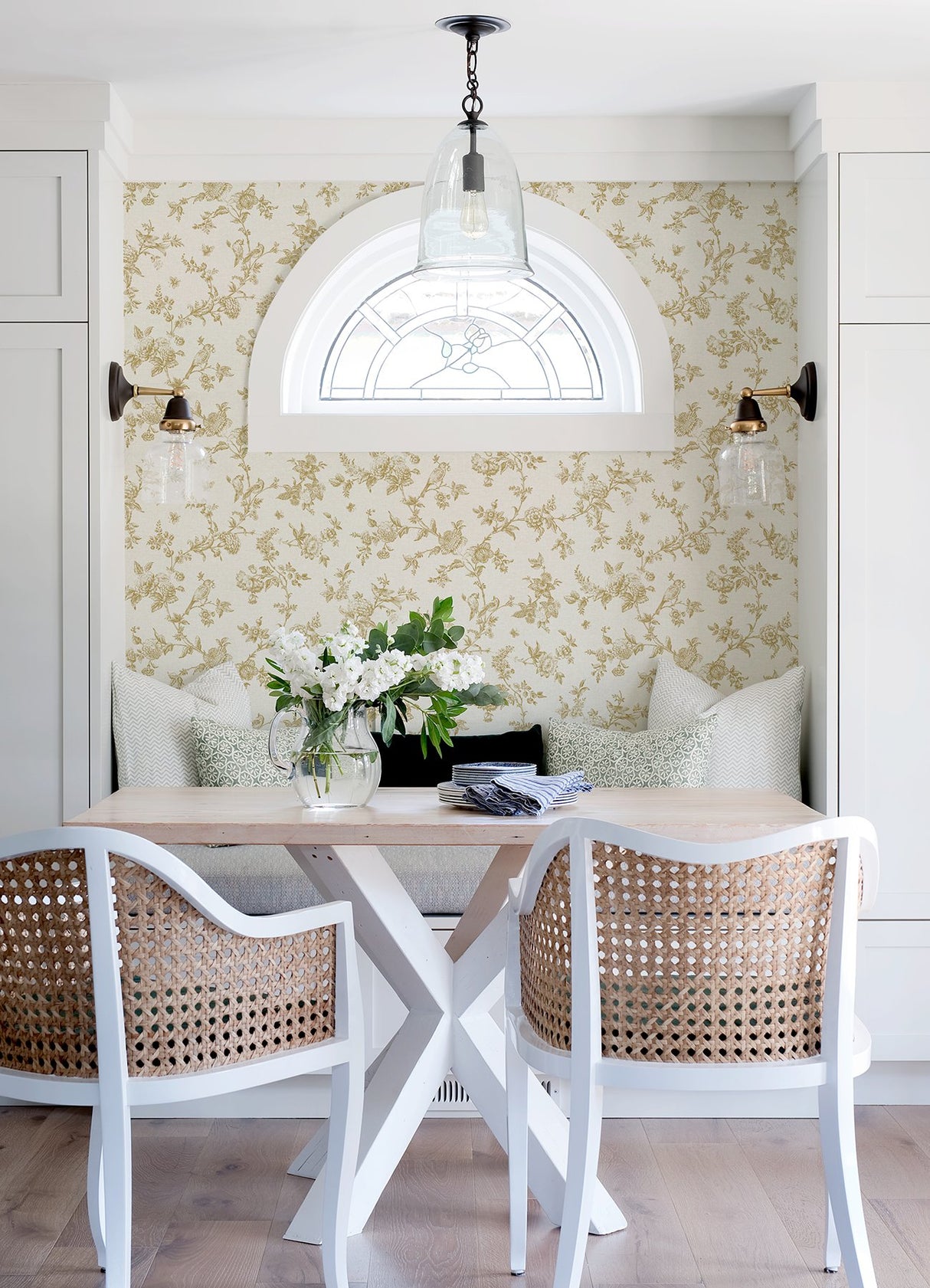 Nightingale Wheat Floral Trail Wallpaper with Country Botanical Flowers & Birds - Chesapeake 4072-70061