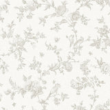 Nightingale Taupe Floral Trail Wallpaper with Botanical Birds on Faux Linen - Chesapeake 4072-70063