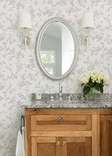 Nightingale Taupe Floral Trail Wallpaper with Botanical Birds on Faux Linen - Chesapeake 4072-70063