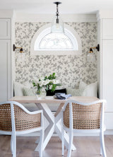Nightingale Charcoal Floral Trail Wallpaper with Country Botanical Bird Motif - Chesapeake 4072-70065
