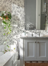 Nightingale Charcoal Floral Trail Wallpaper with Country Botanical Bird Motif - Chesapeake 4072-70065