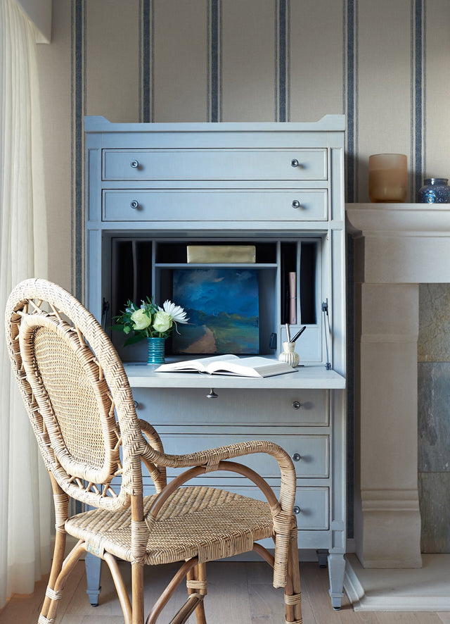 Linette Navy Fabric Stripe Wallpaper with Country Fabric & Woven Textures Pattern - 4072-70067