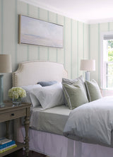Linette Seafoam Fabric Stripe Wallpaper with Country Fabric & Woven Textures Pattern - Chesapeake 4072-70068