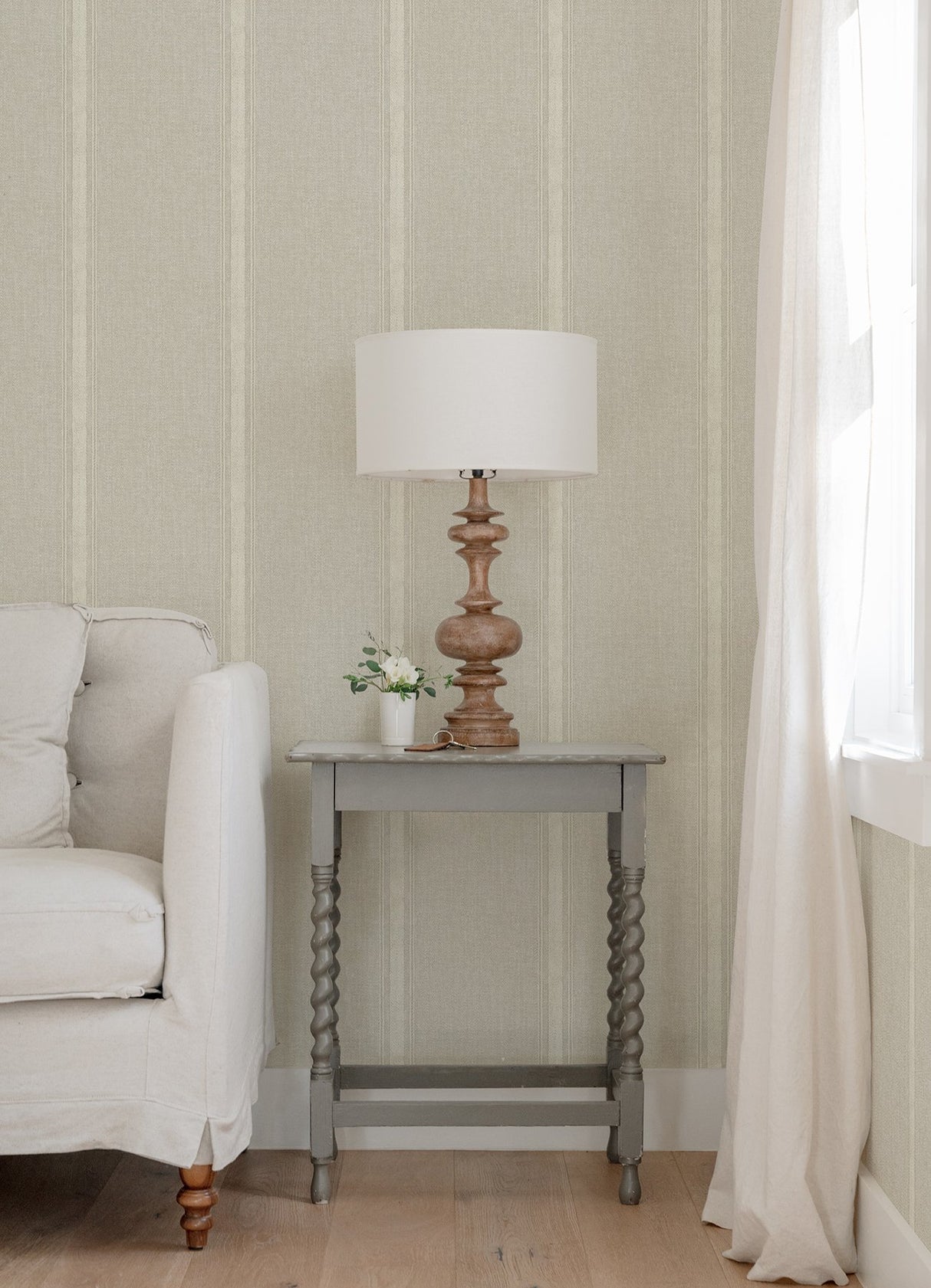 Linette Beige Fabric Stripe Wallpaper with Fabric & Woven Textures Country Style - Chesapeake 4072-70070