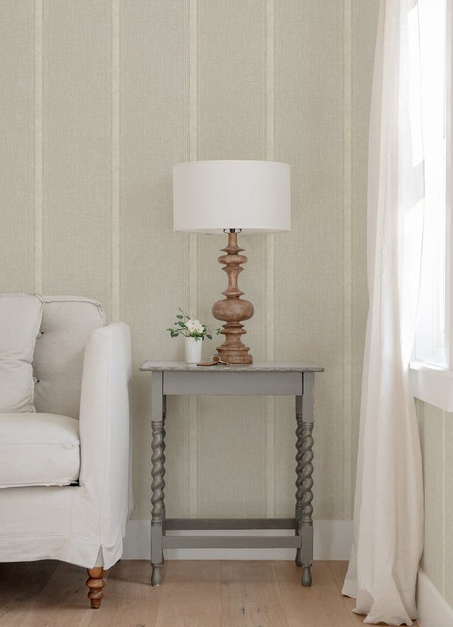 Linette Beige Fabric Stripe Wallpaper with Fabric & Woven Textures Country Style - Chesapeake 4072-70070