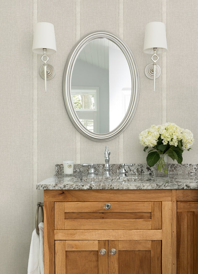 Linette Beige Fabric Stripe Wallpaper with Fabric & Woven Textures Country Style - Chesapeake 4072-70070