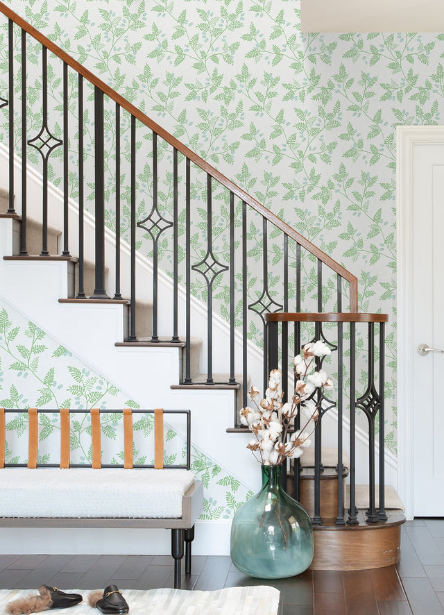 Ardell Light Green Botanical Wallpaper with Cream Faux Linen - A-Street Prints 4074-26600